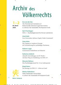 Titelbild der Ausgabe 1/2026 von Archiv des Völkerrechts (AVR). Diese Zeitschrift und viele weitere Jurazeitschriften und Zeitschriften für Verwaltung als Abo oder epaper bei United Kiosk online kaufen.