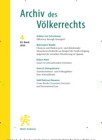 Titelbild der Ausgabe 4/2025 von Archiv des Völkerrechts (AVR). Diese Zeitschrift und viele weitere Jurazeitschriften und Zeitschriften für Verwaltung als Abo oder epaper bei United Kiosk online kaufen.