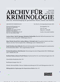 Titelbild der Ausgabe 6/2025 von Archiv für Kriminologie. Diese Zeitschrift und viele weitere Jurazeitschriften und Zeitschriften für Verwaltung als Abo oder epaper bei United Kiosk online kaufen.