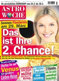 Titelbild der Ausgabe 13/2025 von Astrowoche. Diese Zeitschrift und viele weitere Frauenzeitschriften als Abo oder epaper bei United Kiosk online kaufen.