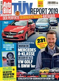 Titelbild der Ausgabe 1/2019 von Auto Bild Spezial TÜV Report. Diese Zeitschrift und viele weitere Automagazine und Motorradzeitschriften als Abo oder epaper bei United Kiosk online kaufen.