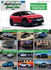 Titelbild der Ausgabe 1/2026 von AutoGuru Green Car. Diese Zeitschrift und viele weitere Automagazine und Motorradzeitschriften als Abo oder epaper bei United Kiosk online kaufen.
