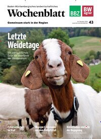 Titelbild der Ausgabe 43/2026 von Baden-Württembergisches Landwirtschaftliches Wochenblatt. Diese Zeitschrift und viele weitere Naturzeitschriften, Landwirtschaftszeitungen und Umweltmagazine als Abo oder epaper bei United Kiosk online kaufen.