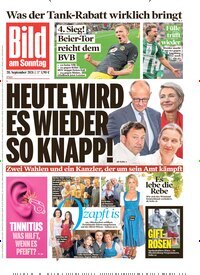Titelbild der Ausgabe 38/2026 von BamS Bild am Sonntag Gesamtausgabe. Diese Zeitschrift und viele weitere Zeitungsabos als Abo oder epaper bei United Kiosk online kaufen.
