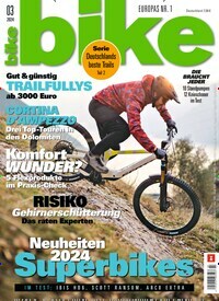 Titelbild der Ausgabe 3/2024 von bike. Diese Zeitschrift und viele weitere Sportmagazine als Abo oder epaper bei United Kiosk online kaufen.