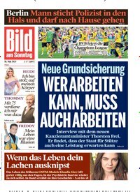 Titelbild der Ausgabe 20/2025 von Bild am Sonntag Gesamtausgabe. Diese Zeitschrift und viele weitere Zeitungsabos als Abo oder epaper bei United Kiosk online kaufen.