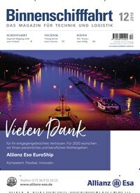Titelbild der Ausgabe 12/2019 von Binnenschifffahrt. Diese Zeitschrift und viele weitere Logistikmagazine und Medienmagazine als Abo oder epaper bei United Kiosk online kaufen.