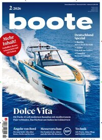 Titelbild der Ausgabe 2/2026 von boote. Diese Zeitschrift und viele weitere Sportmagazine als Abo oder epaper bei United Kiosk online kaufen.