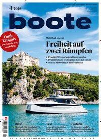 Titelbild der Ausgabe 4/2026 von boote. Diese Zeitschrift und viele weitere Sportmagazine als Abo oder epaper bei United Kiosk online kaufen.