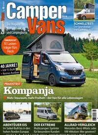 Titelbild der Ausgabe 6/2019 von Camper Vans. Diese Zeitschrift und viele weitere Automagazine und Motorradzeitschriften als Abo oder epaper bei United Kiosk online kaufen.