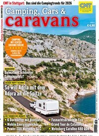 Titelbild der Ausgabe 1/2026 von Camping, Cars & Caravans. Diese Zeitschrift und viele weitere Automagazine und Motorradzeitschriften als Abo oder epaper bei United Kiosk online kaufen.