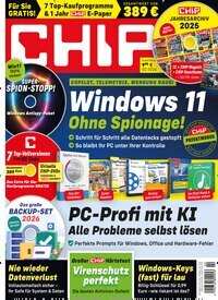 Titelbild der Ausgabe 2/2026 von Chip. Diese Zeitschrift und viele weitere Computerzeitschriften, Tabletmagazine und Smartphonemagazine als Abo oder epaper bei United Kiosk online kaufen.