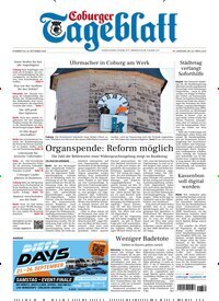 Titelbild der Ausgabe 221/2026 von Coburger Tageblatt. Diese Zeitschrift und viele weitere Zeitungsabos als Abo oder epaper bei United Kiosk online kaufen.