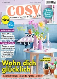 Titelbild der Ausgabe 2/2019 von Cosy. Diese Zeitschrift und viele weitere Frauenzeitschriften als Abo oder epaper bei United Kiosk online kaufen.