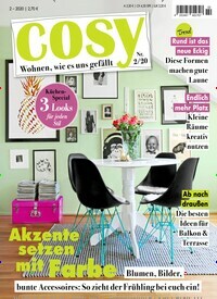 Titelbild der Ausgabe 2/2020 von Cosy. Diese Zeitschrift und viele weitere Frauenzeitschriften als Abo oder epaper bei United Kiosk online kaufen.