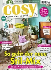 Titelbild der Ausgabe 5/2019 von Cosy. Diese Zeitschrift und viele weitere Frauenzeitschriften als Abo oder epaper bei United Kiosk online kaufen.
