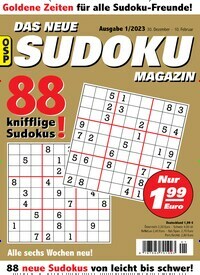 Titelbild der Ausgabe 1/2023 von Das neue Sudoku Magazin. Diese Zeitschrift und viele weitere Groschenromane und Rätselhefte als Abo oder epaper bei United Kiosk online kaufen.