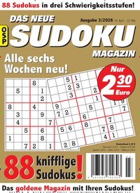 Titelbild der Ausgabe 3/2026 von Das neue Sudoku Magazin. Diese Zeitschrift und viele weitere Groschenromane und Rätselhefte als Abo oder epaper bei United Kiosk online kaufen.