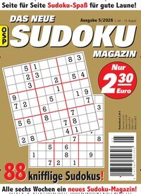 Titelbild der Ausgabe 5/2026 von Das neue Sudoku Magazin. Diese Zeitschrift und viele weitere Groschenromane und Rätselhefte als Abo oder epaper bei United Kiosk online kaufen.