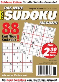 Titelbild der Ausgabe 6/2026 von Das neue Sudoku Magazin. Diese Zeitschrift und viele weitere Groschenromane und Rätselhefte als Abo oder epaper bei United Kiosk online kaufen.