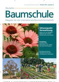 Titelbild der Ausgabe 10/2018 von Deutsche Baumschule. Diese Zeitschrift und viele weitere Naturzeitschriften, Landwirtschaftszeitungen und Umweltmagazine als Abo oder epaper bei United Kiosk online kaufen.
