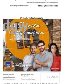 Titelbild der Ausgabe 2/2017 von dgw deutsche getränke wirtschaft. Diese Zeitschrift und viele weitere Gastronomiezeitschriften, Fashionmagazine, Beautymagazine als Abo oder epaper bei United Kiosk online kaufen.