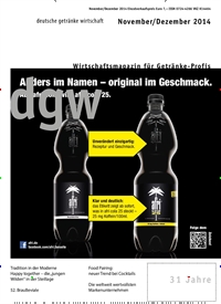 Titelbild der Ausgabe 12/2014 von dgw deutsche getränke wirtschaft. Diese Zeitschrift und viele weitere Gastronomiezeitschriften, Fashionmagazine, Beautymagazine als Abo oder epaper bei United Kiosk online kaufen.