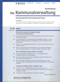 Titelbild der Ausgabe 8/2023 von Die Kommunalverwaltung Brandenburg. Diese Zeitschrift und viele weitere Jurazeitschriften und Zeitschriften für Verwaltung als Abo oder epaper bei United Kiosk online kaufen.