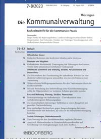 Titelbild der Ausgabe 8/2023 von Die Kommunalverwaltung Thüringen. Diese Zeitschrift und viele weitere Jurazeitschriften und Zeitschriften für Verwaltung als Abo oder epaper bei United Kiosk online kaufen.
