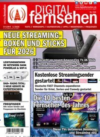 Titelbild der Ausgabe 1/2026 von Digital Fernsehen. Diese Zeitschrift und viele weitere Audiomagazine, Filmmagazine und Fotozeitschriften als Abo oder epaper bei United Kiosk online kaufen.