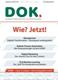 Titelbild der Ausgabe 4/2019 von DOK.magazin. Diese Zeitschrift und viele weitere Businessmagazine als Abo oder epaper bei United Kiosk online kaufen.