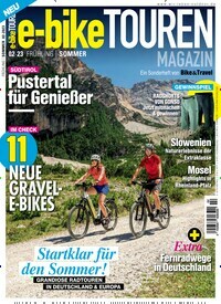 Titelbild der Ausgabe 2/2023 von e-bike Touren Magazin. Diese Zeitschrift und viele weitere Sportmagazine als Abo oder epaper bei United Kiosk online kaufen.