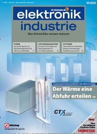 Titelbild der Ausgabe 5/2022 von elektronik industrie. Diese Zeitschrift und viele weitere Industriemagazine und Handwerkmagazine als Abo oder epaper bei United Kiosk online kaufen.