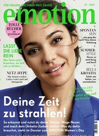 Titelbild der Ausgabe 5/2022 von emotion. Diese Zeitschrift und viele weitere Frauenzeitschriften als Abo oder epaper bei United Kiosk online kaufen.