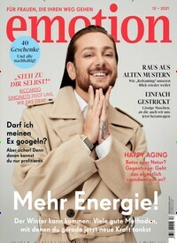 Titelbild der Ausgabe 12/2021 von emotion. Diese Zeitschrift und viele weitere Frauenzeitschriften als Abo oder epaper bei United Kiosk online kaufen.
