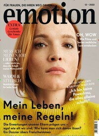 Titelbild der Ausgabe 12/2022 von emotion. Diese Zeitschrift und viele weitere Frauenzeitschriften als Abo oder epaper bei United Kiosk online kaufen.