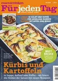 Titelbild der Ausgabe 10/2021 von essen & trinken Für jeden Tag. Diese Zeitschrift und viele weitere Kochzeitschriften und Backzeitschriften als Abo oder epaper bei United Kiosk online kaufen.