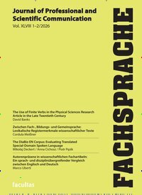 Titelbild der Ausgabe 2/2026 von Fachsprache. Diese Zeitschrift und viele weitere Wissenschaftsmagazine als Abo oder epaper bei United Kiosk online kaufen.