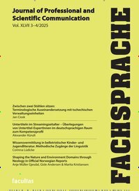 Titelbild der Ausgabe 4/2025 von Fachsprache. Diese Zeitschrift und viele weitere Wissenschaftsmagazine als Abo oder epaper bei United Kiosk online kaufen.