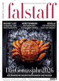 Titelbild der Ausgabe 1/2026 von falstaff Magazin Deutschland. Diese Zeitschrift und viele weitere Kochzeitschriften und Backzeitschriften als Abo oder epaper bei United Kiosk online kaufen.