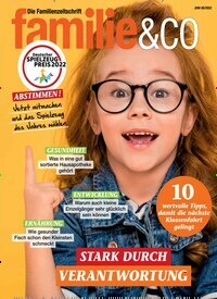 Titelbild der Ausgabe 6/2022 von familie & co. Diese Zeitschrift und viele weitere Elternzeitschriften und Tierzeitschriften als Abo oder epaper bei United Kiosk online kaufen.