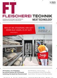 Titelbild der Ausgabe 3/2025 von Fleischerei Technik - Meat Technology. Diese Zeitschrift und viele weitere Gastronomiezeitschriften, Fashionmagazine, Beautymagazine als Abo oder epaper bei United Kiosk online kaufen.