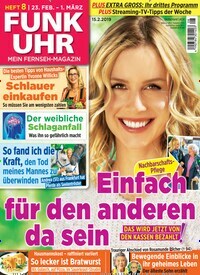 Titelbild der Ausgabe 8/2019 von Funk Uhr. Diese Zeitschrift und viele weitere Programmzeitschriften als Abo oder epaper bei United Kiosk online kaufen.