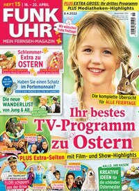 Titelbild der Ausgabe 15/2022 von Funk Uhr. Diese Zeitschrift und viele weitere Programmzeitschriften als Abo oder epaper bei United Kiosk online kaufen.