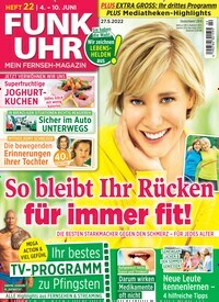 Titelbild der Ausgabe 22/2022 von Funk Uhr. Diese Zeitschrift und viele weitere Programmzeitschriften als Abo oder epaper bei United Kiosk online kaufen.