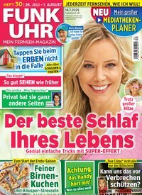 Titelbild der Ausgabe 30/2025 von Funk Uhr. Diese Zeitschrift und viele weitere Programmzeitschriften als Abo oder epaper bei United Kiosk online kaufen.
