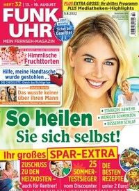 Titelbild der Ausgabe 32/2022 von Funk Uhr. Diese Zeitschrift und viele weitere Programmzeitschriften als Abo oder epaper bei United Kiosk online kaufen.