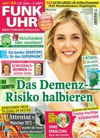 Titelbild der Ausgabe 34/2022 von Funk Uhr. Diese Zeitschrift und viele weitere Programmzeitschriften als Abo oder epaper bei United Kiosk online kaufen.
