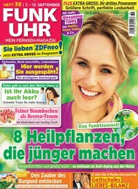 Titelbild der Ausgabe 36/2019 von Funk Uhr. Diese Zeitschrift und viele weitere Programmzeitschriften als Abo oder epaper bei United Kiosk online kaufen.