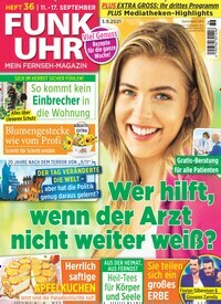 Titelbild der Ausgabe 36/2021 von Funk Uhr. Diese Zeitschrift und viele weitere Programmzeitschriften als Abo oder epaper bei United Kiosk online kaufen.